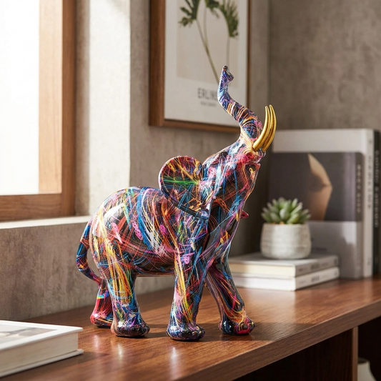 Colorful Elephant Figurine | Modern Resin Sculpture with Street Art Design | Unique Home Decor for Contemporary Interiors 3