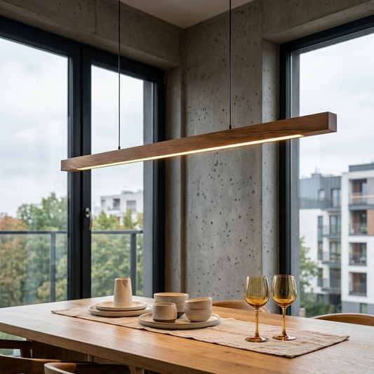 GindoWood | Elegancka skandynawska liniowa lampa wisząca z drewna