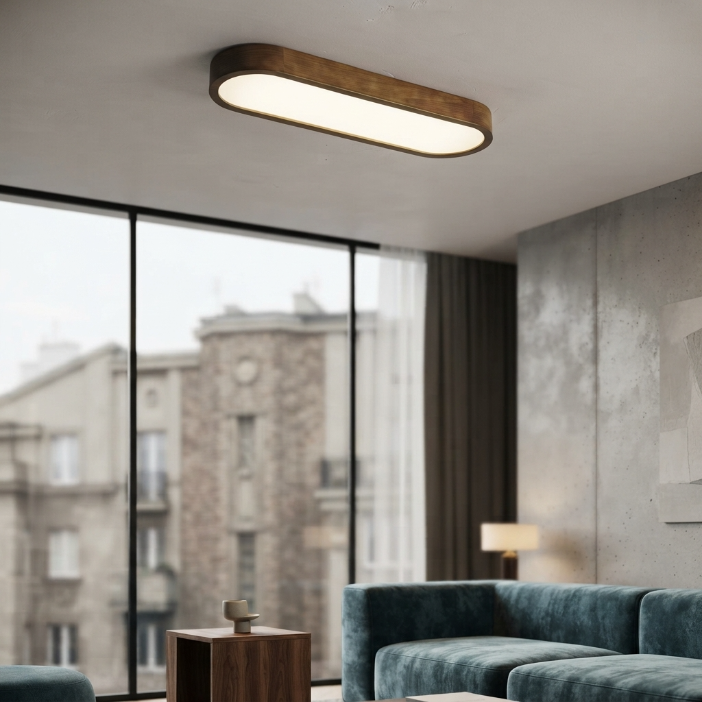 Aurelia | Smukła minimalistyczna sufitowa lampa LED z dębu, montowana na płasko