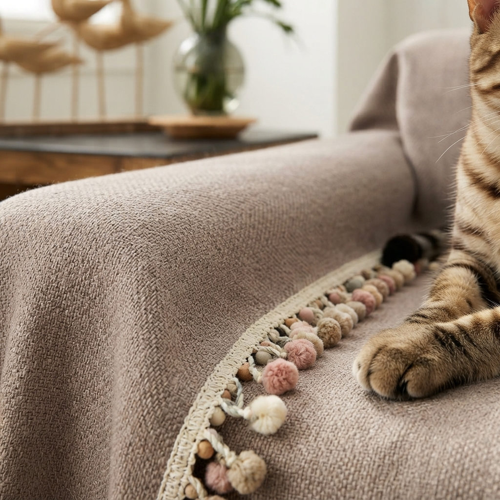 HavenCove | Cozy Durable Chenille Sofa Protector with Whimsical Tassels