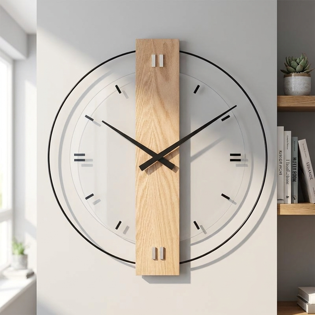 Elegant Minimalist Wall Clock with Oak and Glass Accents | Timeless Design for Modern Interiors