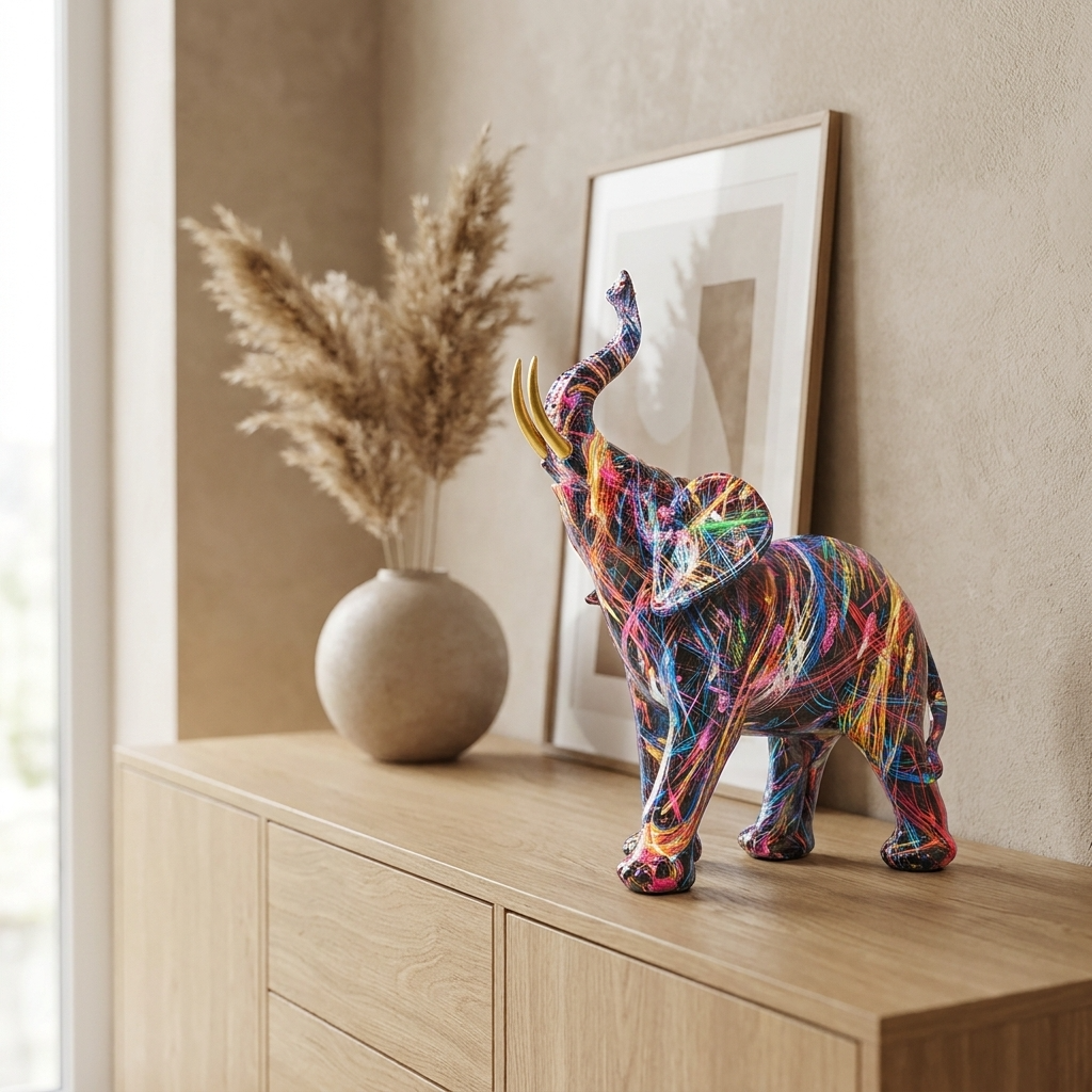 Colorful Elephant Figurine | Modern Resin Sculpture with Street Art Design | Unique Home Decor for Contemporary Interiors 1