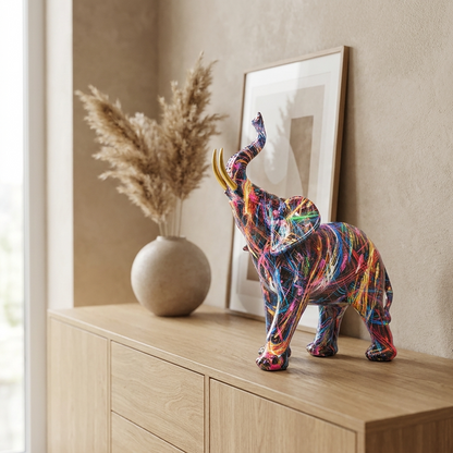 Colorful Elephant Figurine | Modern Resin Sculpture with Street Art Design | Unique Home Decor for Contemporary Interiors 1