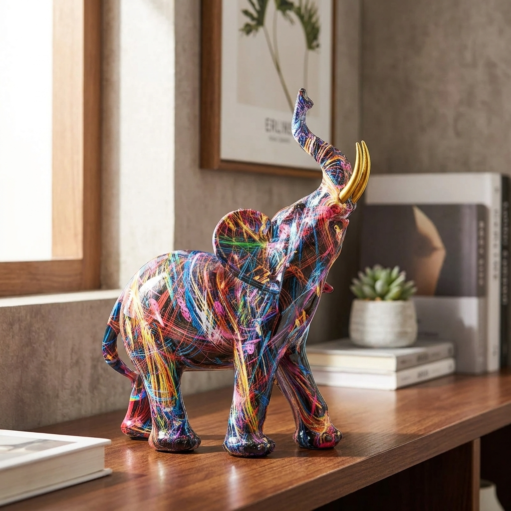 Colorful Elephant Figurine | Modern Resin Sculpture with Street Art Design | Unique Home Decor for Contemporary Interiors 3