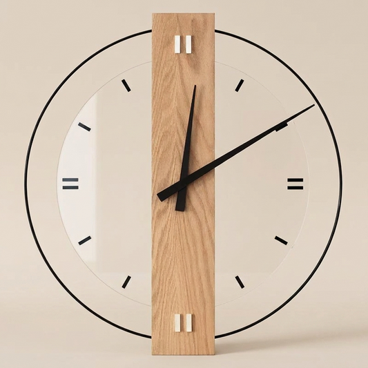 Elegant Minimalist Wall Clock with Oak and Glass Accents | Timeless Design for Modern Interiors