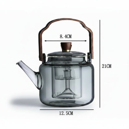 Elegant Heat-Resistant Glass Teapot with Walnut Handle | Premium Borosilicate Design for Refined Tea Experience 7