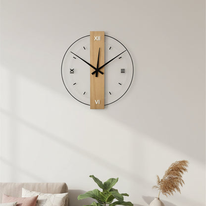 Elegant Minimalist Wall Clock with Oak and Glass Accents | Timeless Design for Modern Interiors 0