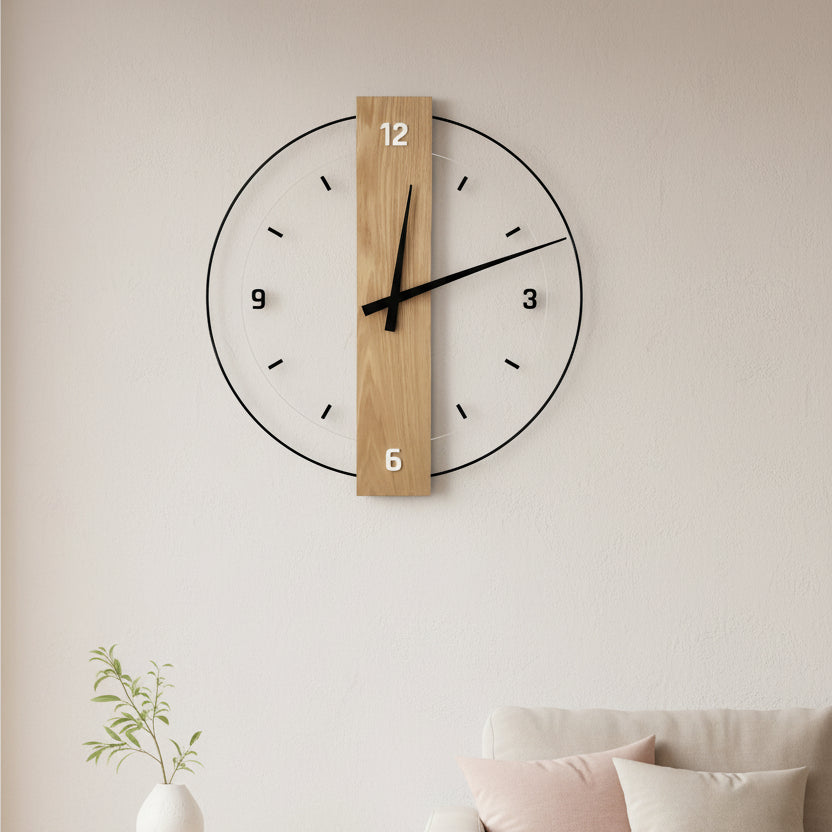 Elegant Minimalist Wall Clock with Oak and Glass Accents | Timeless Design for Modern Interiors 2