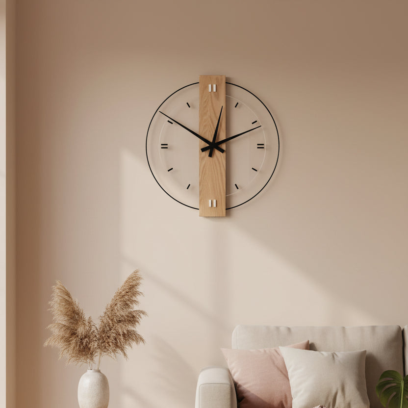 Elegant Minimalist Wall Clock with Oak and Glass Accents | Timeless Design for Modern Interiors 3