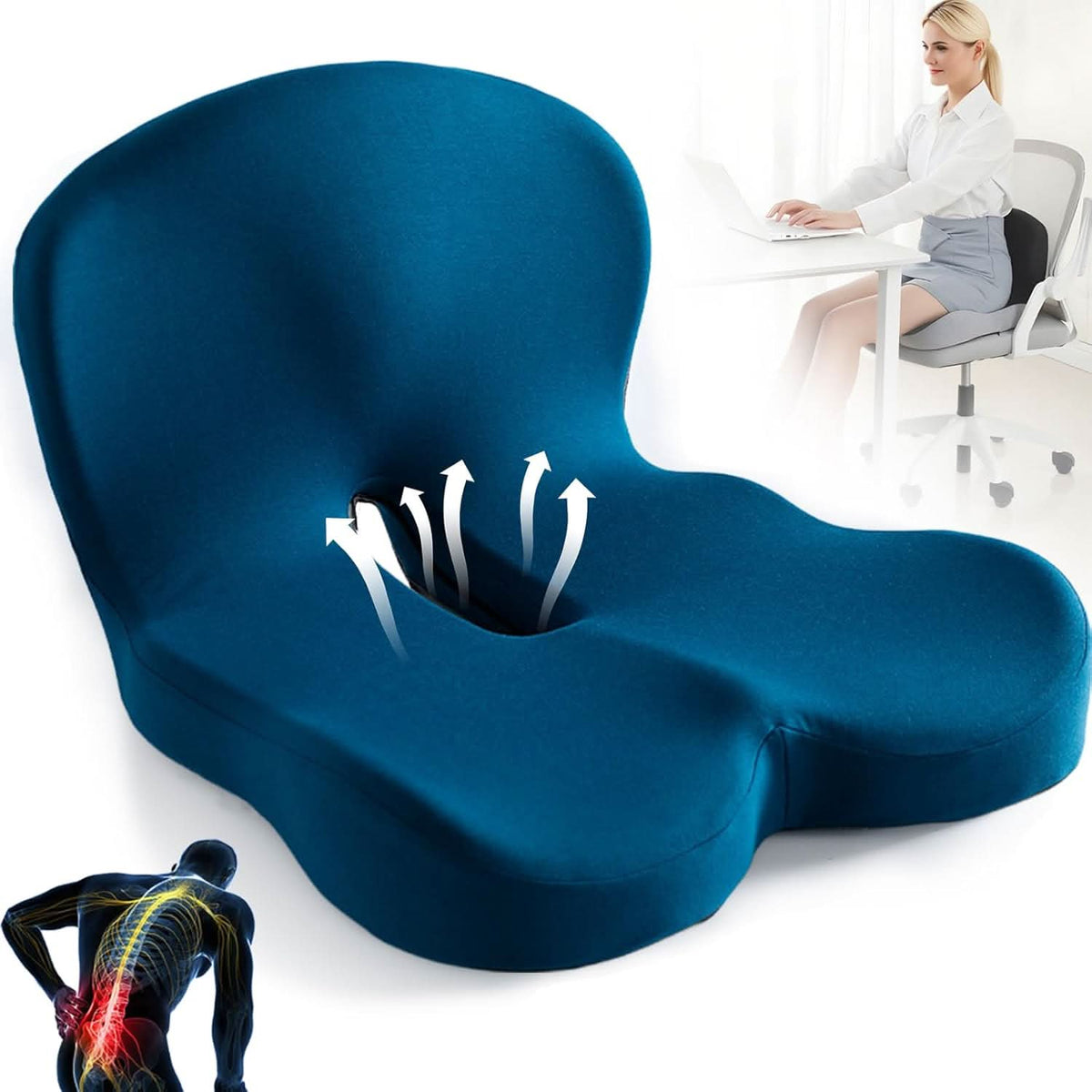ErgoNest | High-Density Memory Foam Lumbar Support Cushion for Chair & Car