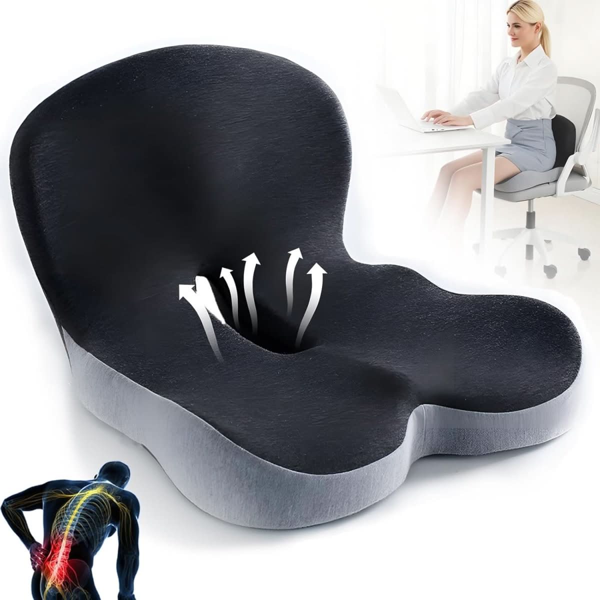 ErgoNest | High-Density Memory Foam Lumbar Support Cushion for Chair & Car