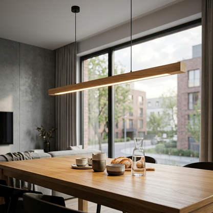 GindoWood | Elegancka skandynawska liniowa lampa wisząca z drewna
