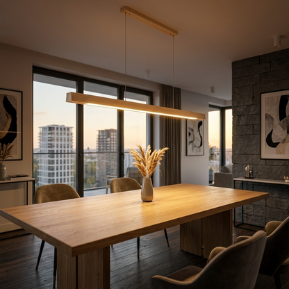 GindoWood | Elegancka skandynawska liniowa lampa wisząca z drewna