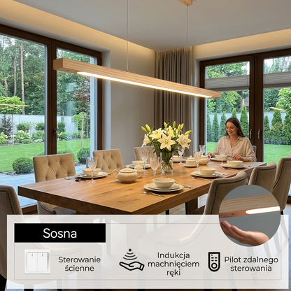GindoWood | Elegancka skandynawska liniowa lampa wisząca z drewna