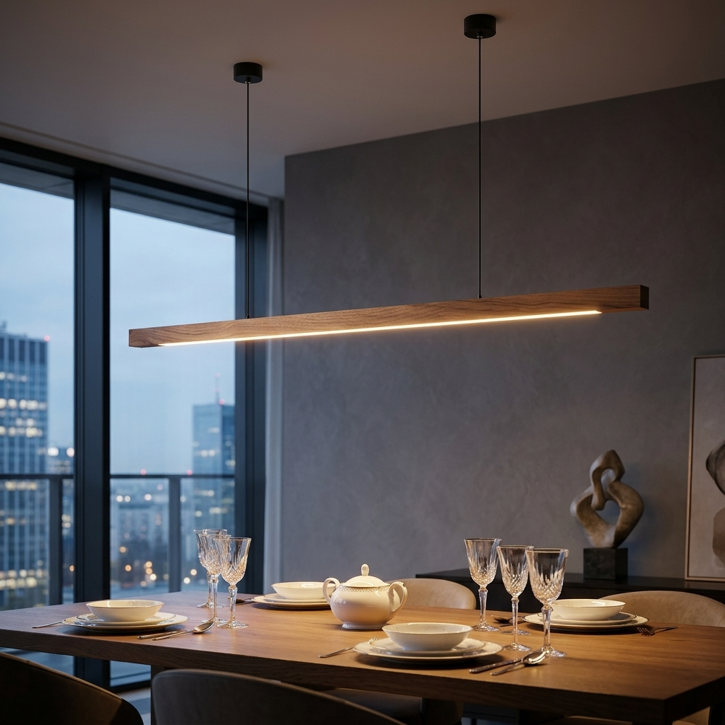 GindoWood | Elegancka skandynawska liniowa lampa wisząca z drewna