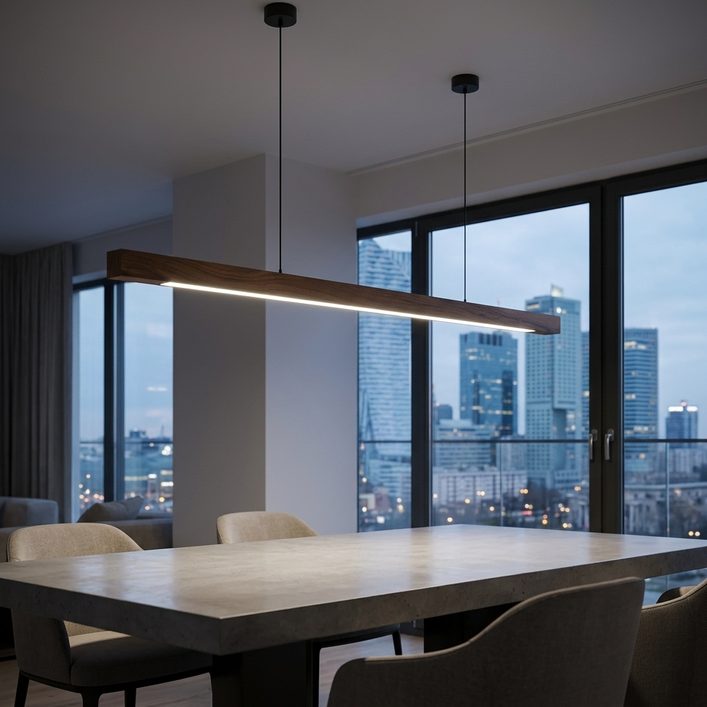 GindoWood | Elegancka skandynawska liniowa lampa wisząca z drewna
