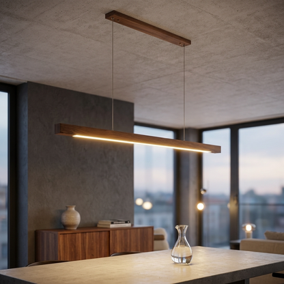 GindoWood | Elegancka skandynawska liniowa lampa wisząca z drewna