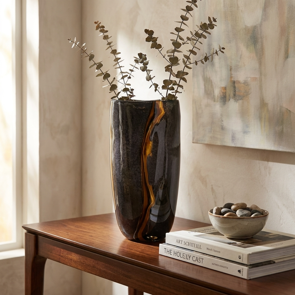 OrionGlass | Elegant Handblown Black Tabletop Vase for Home Decor 3