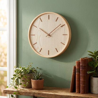 Timber Minimalist Wall Clock | Handcrafted Wooden Timepiece with Silent Sweep Movement for Elegant Home Decor
