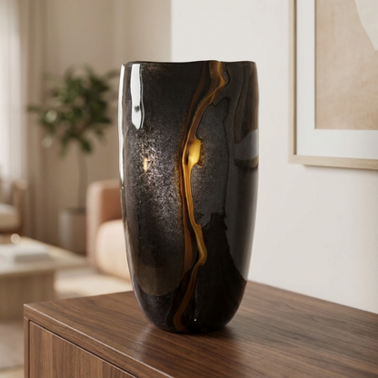 OrionGlass | Elegant Handblown Black Tabletop Vase for Home Decor 12
