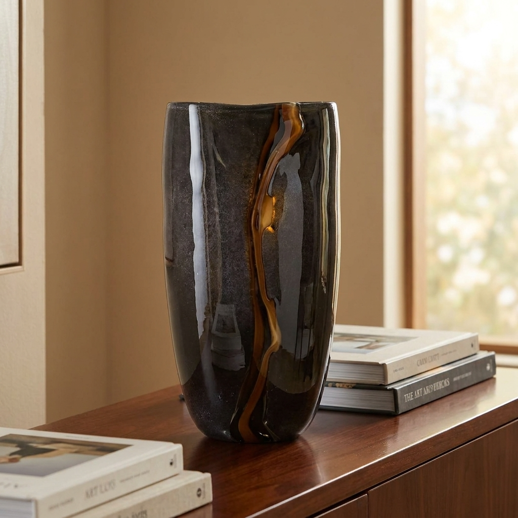 OrionGlass | Elegant Handblown Black Tabletop Vase for Home Decor 13
