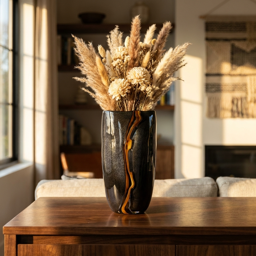 OrionGlass | Elegant Handblown Black Tabletop Vase for Home Decor 6