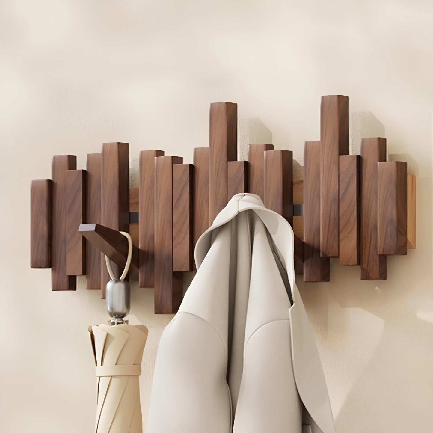 WalnutArt | Modern Minimalist Walnut Wood Piano Key Wall Coat Rack 10