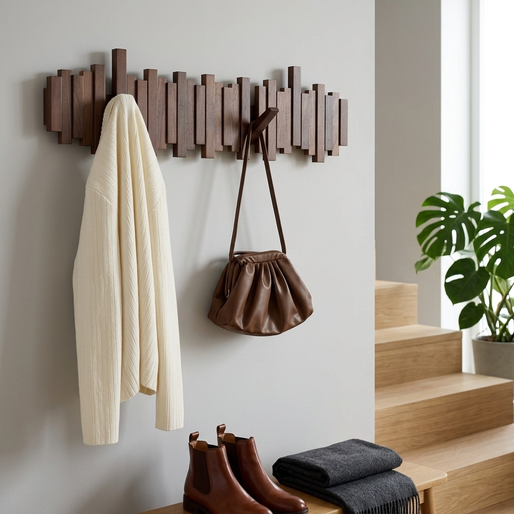 WalnutArt | Modern Minimalist Walnut Wood Piano Key Wall Coat Rack