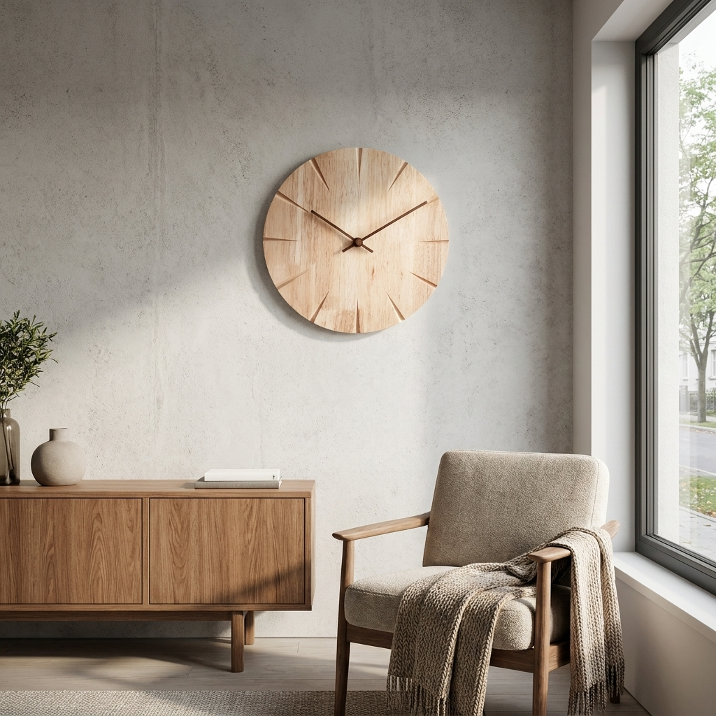 Minimalist Home Decor | Round Wooden Wall Clock with Clear Markings | Stylish Timepiece for Any Room