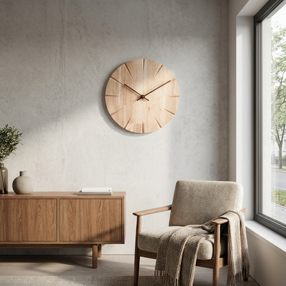 Minimalist Home Decor | Round Wooden Wall Clock with Clear Markings | Stylish Timepiece for Any Room