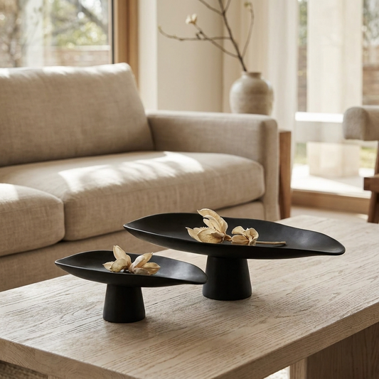 Elegant Handcrafted Black Porcelain Tray | Versatile Decorative Dish for Timeless Home Decor