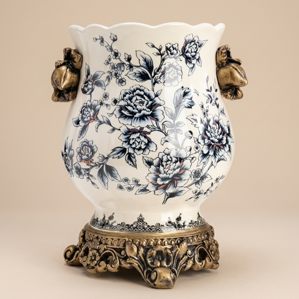 CeruleanElegance | Timeless Vintage Blue White Porcelain Accent Vase