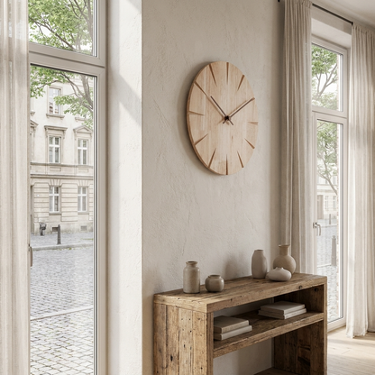 Minimalist Home Decor | Round Wooden Wall Clock with Clear Markings | Stylish Timepiece for Any Room