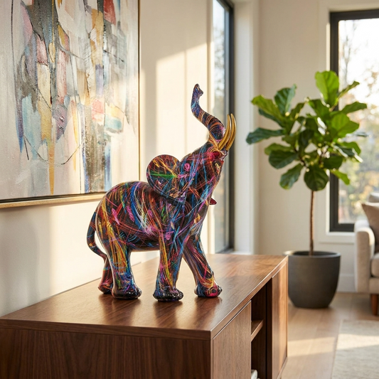 Colorful Elephant Figurine | Modern Resin Sculpture with Street Art Design | Unique Home Decor for Contemporary Interiors 4