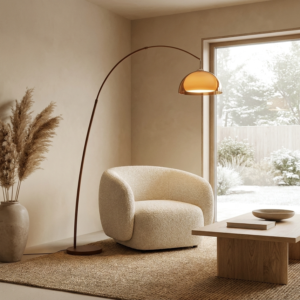 ArcadiaGlow | Stylish Modern Arched Floor Lamp with Warm Dome Shade 5