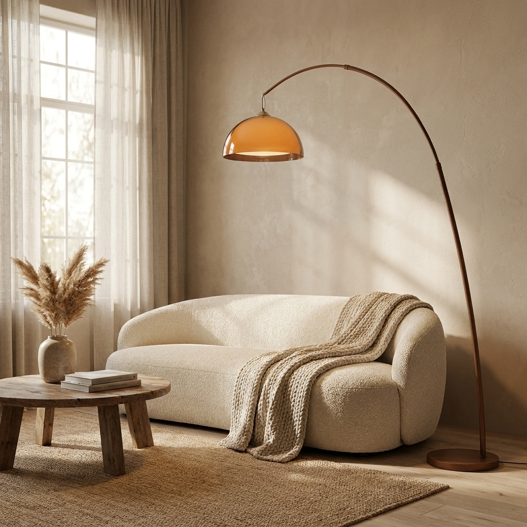 ArcadiaGlow | Stylish Modern Arched Floor Lamp with Warm Dome Shade 4
