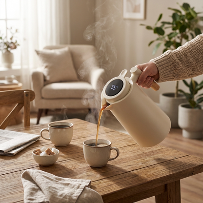 ElaraGlass | Elegant Insulated Thermal Jug with Wooden Handle