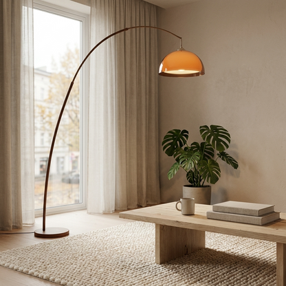 ArcadiaGlow | Stylish Modern Arched Floor Lamp with Warm Dome Shade 1