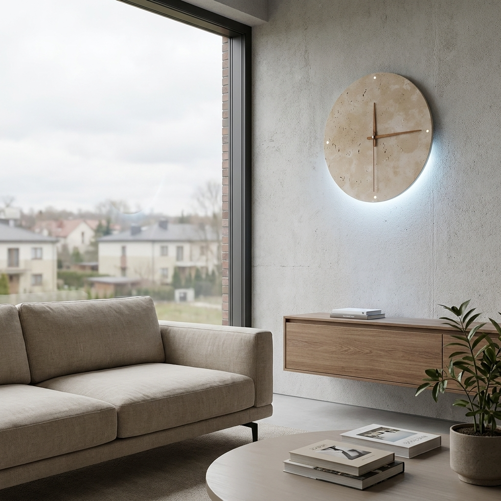 Minimalist LED Wall Clock | Natural Stone Design with Built-in Ambient Lighting | Elegant Timepiece for Home Decor 110