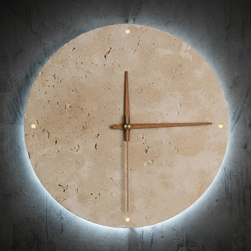 Minimalist LED Wall Clock | Natural Stone Design with Built-in Ambient Lighting | Elegant Timepiece for Home Decor 108