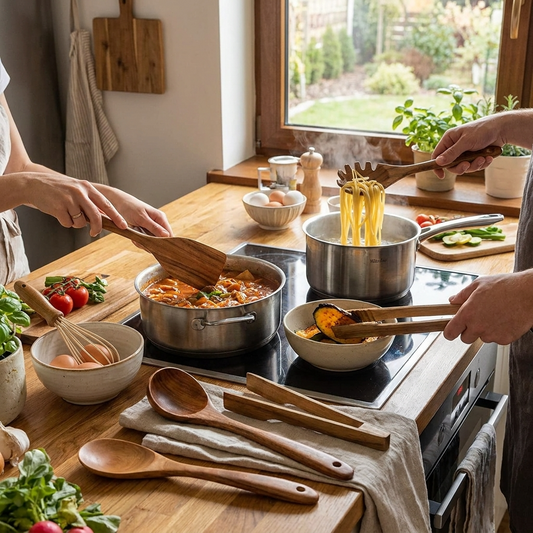 TeakCraft | Elegant Sustainable Wooden Kitchen Utensil Set with Whisk 6
