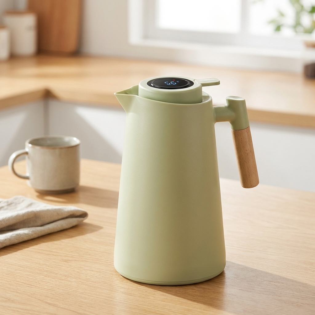 ElaraGlass | Elegant Insulated Thermal Jug with Wooden Handle