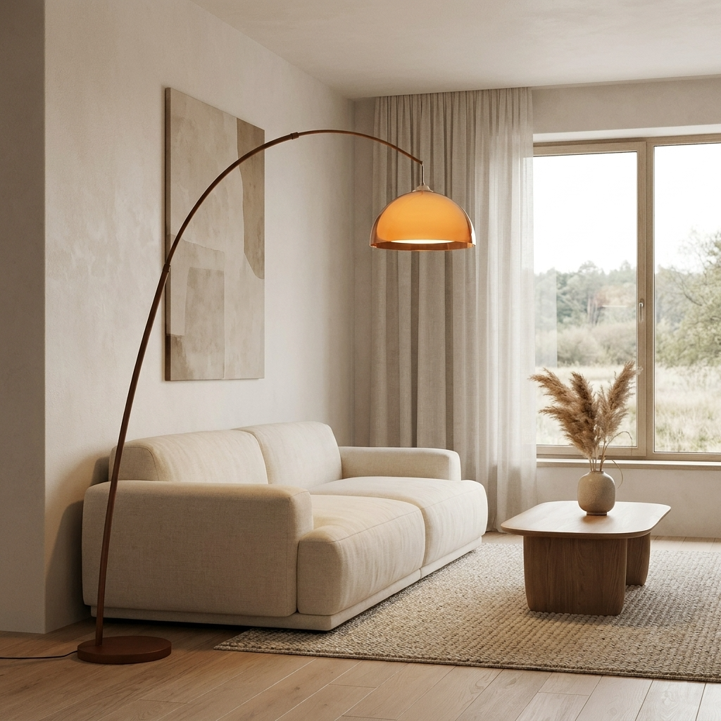 ArcadiaGlow | Stylish Modern Arched Floor Lamp with Warm Dome Shade 3
