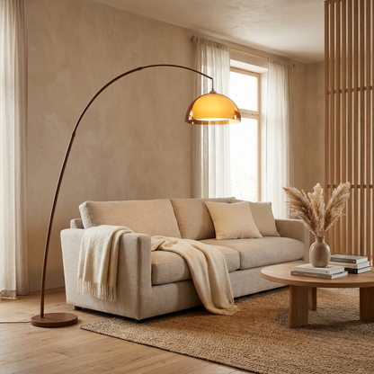 ArcadiaGlow | Stylish Modern Arched Floor Lamp with Warm Dome Shade 2