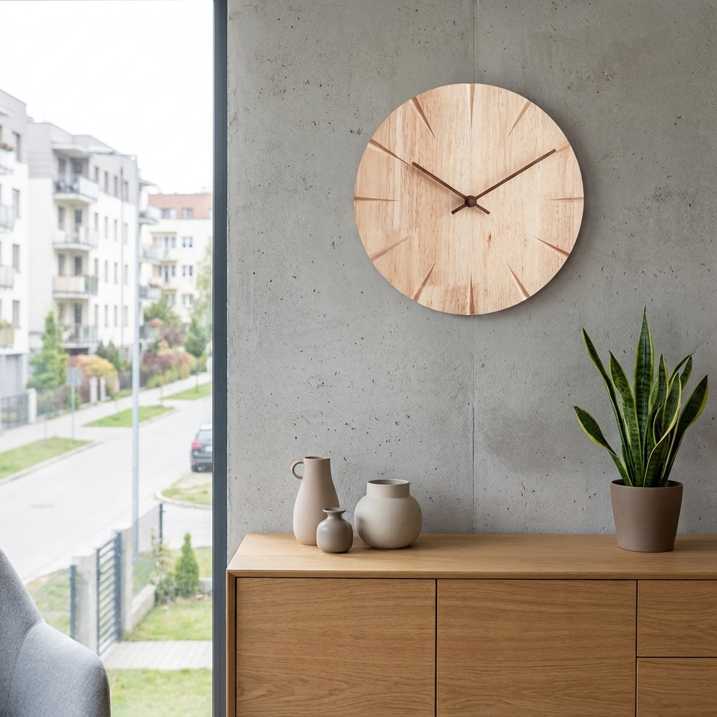 Minimalist Home Decor | Round Wooden Wall Clock with Clear Markings | Stylish Timepiece for Any Room