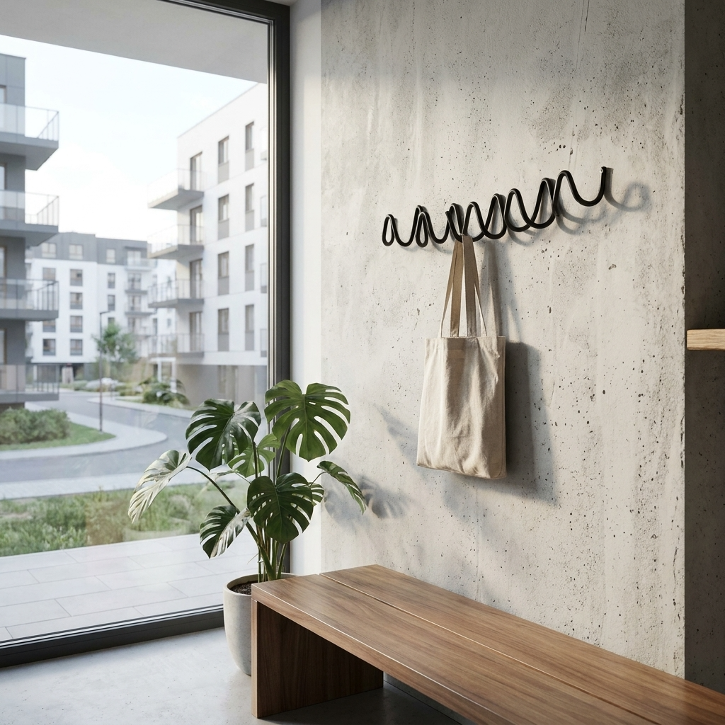 Elegant Home | Wrought Iron Wall Hook with Modern Wave Design | Stylish Coat Hanger for Functional Decor