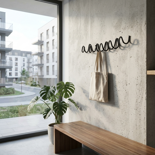 Elegant Home | Wrought Iron Wall Hook with Modern Wave Design | Stylish Coat Hanger for Functional Decor