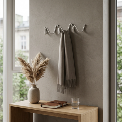 Elegant Home | Wrought Iron Wall Hook with Modern Wave Design | Stylish Coat Hanger for Functional Decor