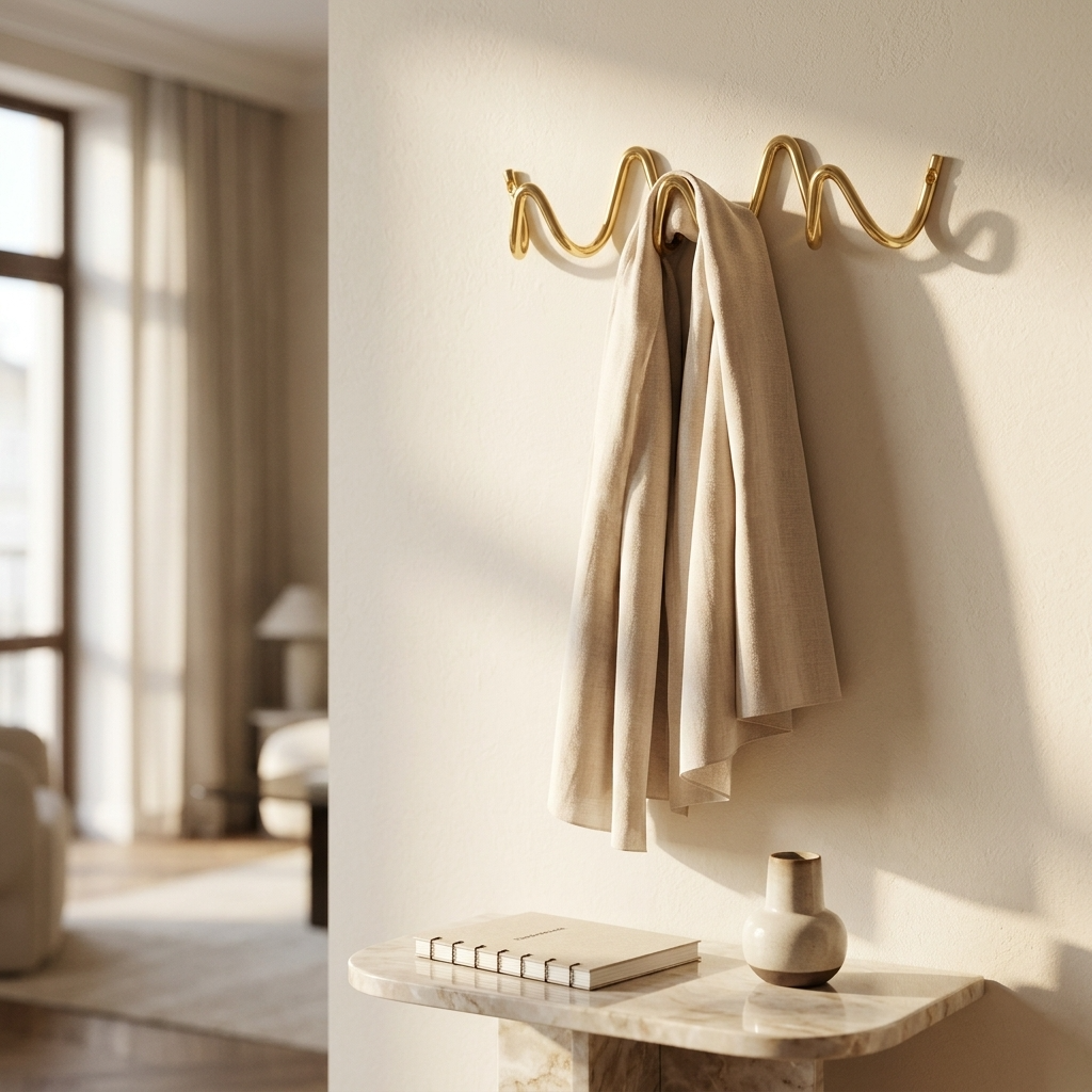 Elegant Home | Wrought Iron Wall Hook with Modern Wave Design | Stylish Coat Hanger for Functional Decor