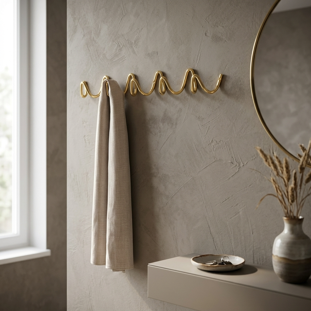 Elegant Home | Wrought Iron Wall Hook with Modern Wave Design | Stylish Coat Hanger for Functional Decor